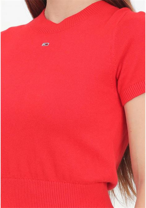 Maglioncino girocollo rosso da donna con ricamo bandierina TOMMY JEANS | DW0DW18530XNLXNL